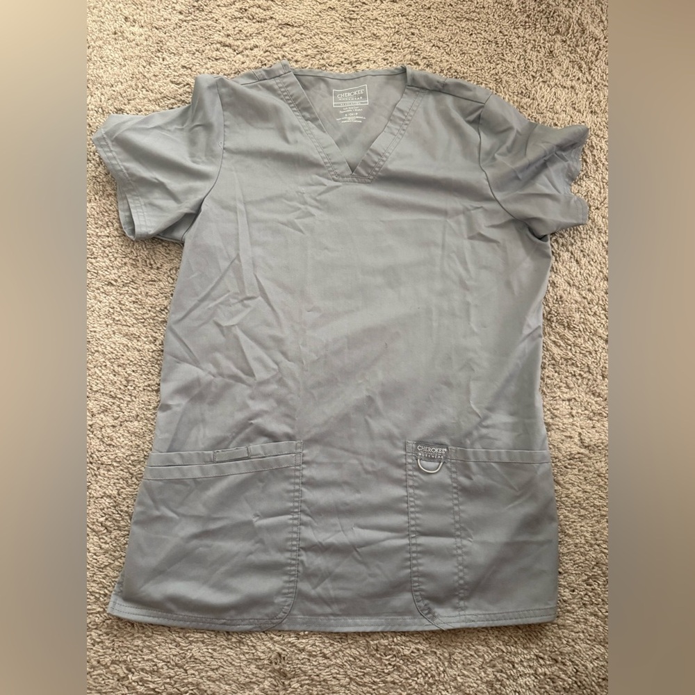 Cherokee Light Gray V-Neck Scrub Top
